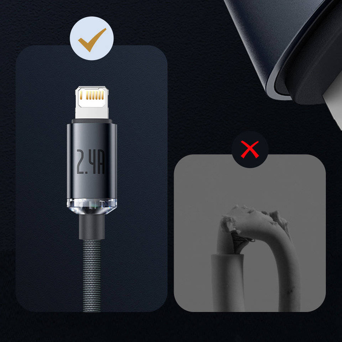 Baseus Crystal Shine Series kabel przewód USB Typ A - Lightning 2,4A 1,2m fioletowy