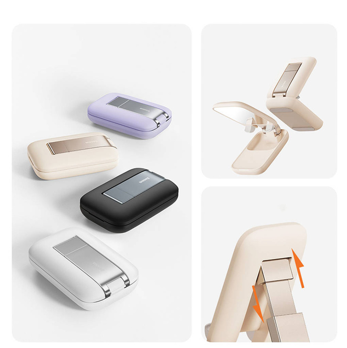Regulowany stojak na telefon z lusterkiem Baseus Seashell Series - różowy